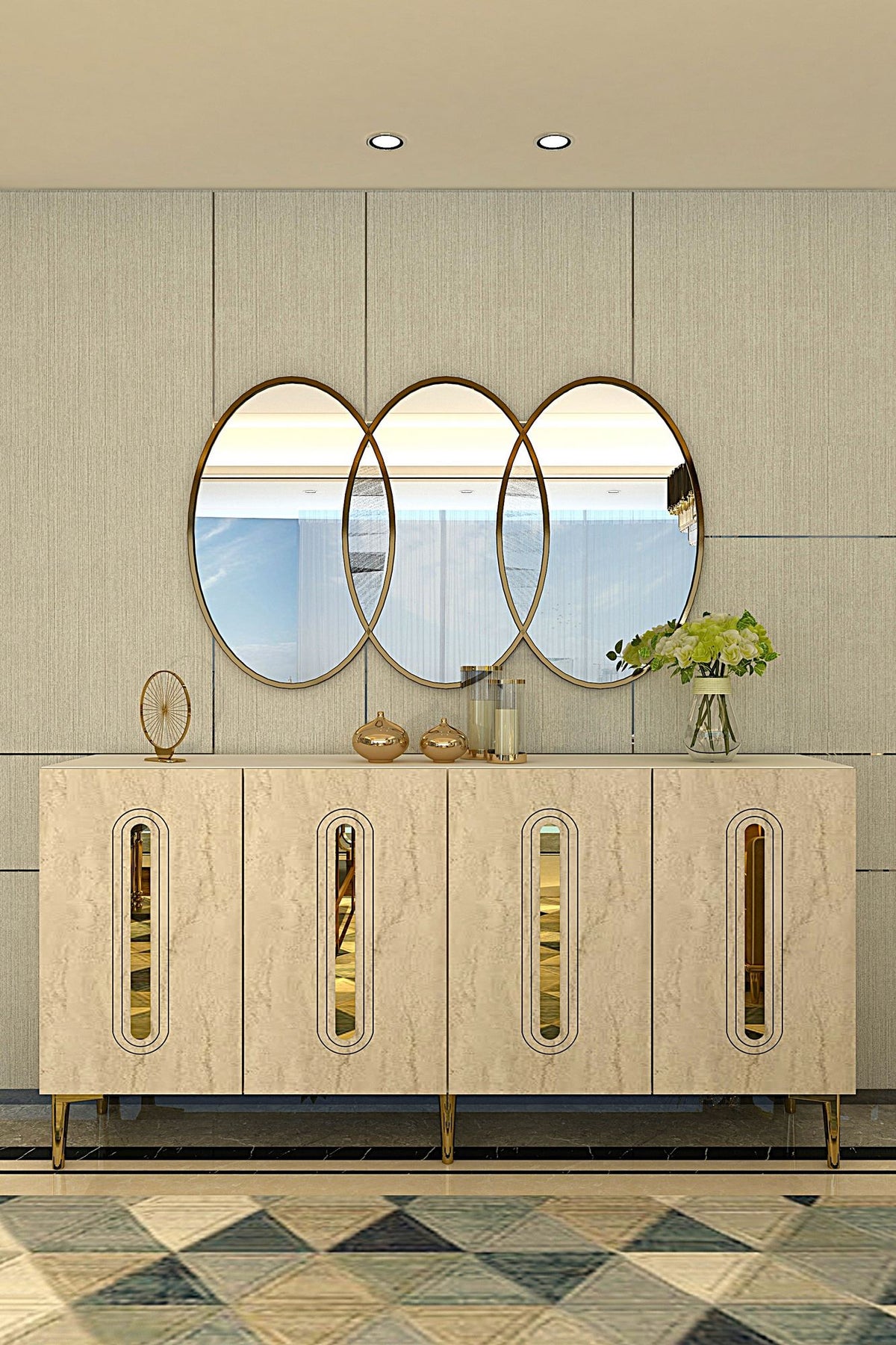 Κονσόλα Drakos Λευκό - Travertine - Χρυσό 150x32x75 εκ. Μελαμίνης