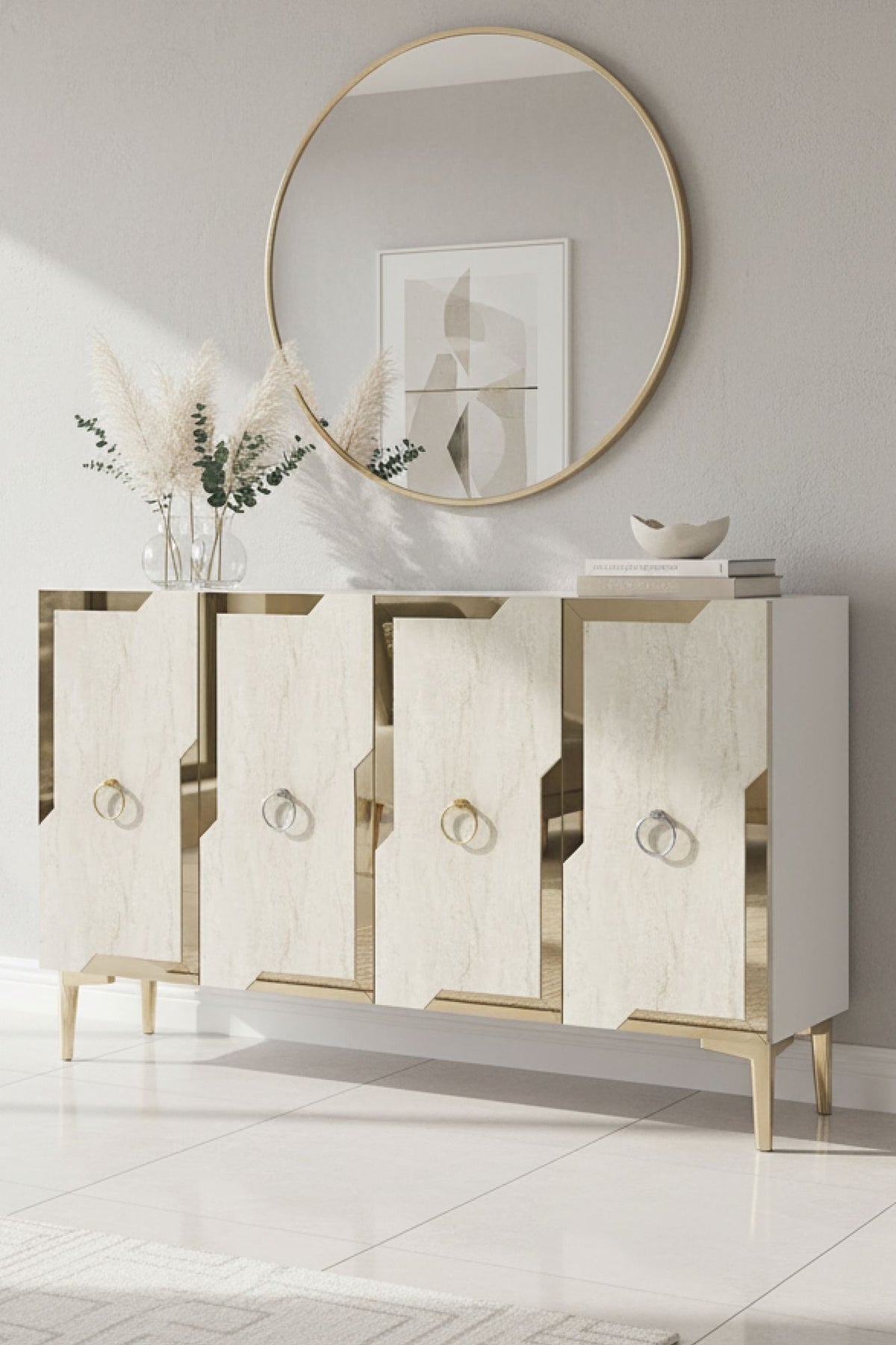 Κονσόλα Chalkiades Λευκό - Travertine - Χρυσό 120x32x75 εκ. Μελαμίνης