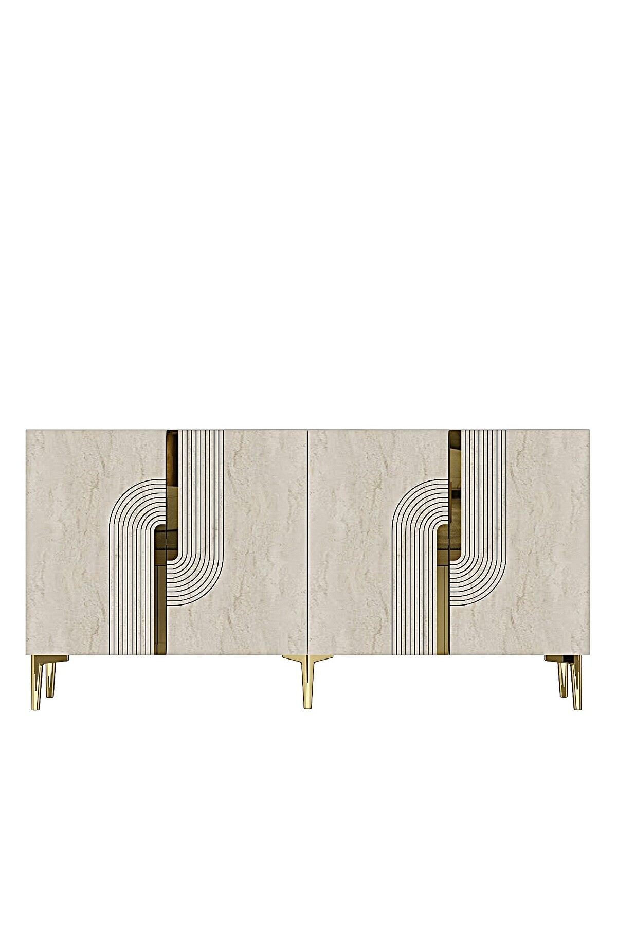Κονσόλα Chios Λευκό - Travertine - Χρυσό 180x32x75 εκ. Μελαμίνης