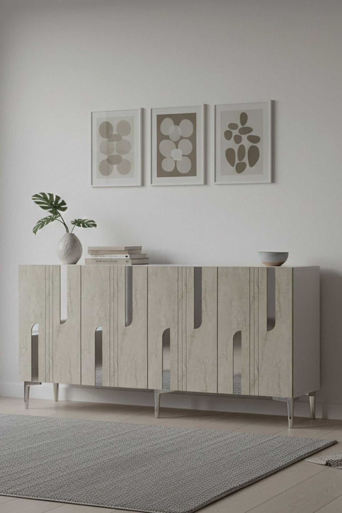 Κονσόλα Akrolimni Λευκό - Travertine - Ασημί 150x32x75 εκ. Μελαμίνης