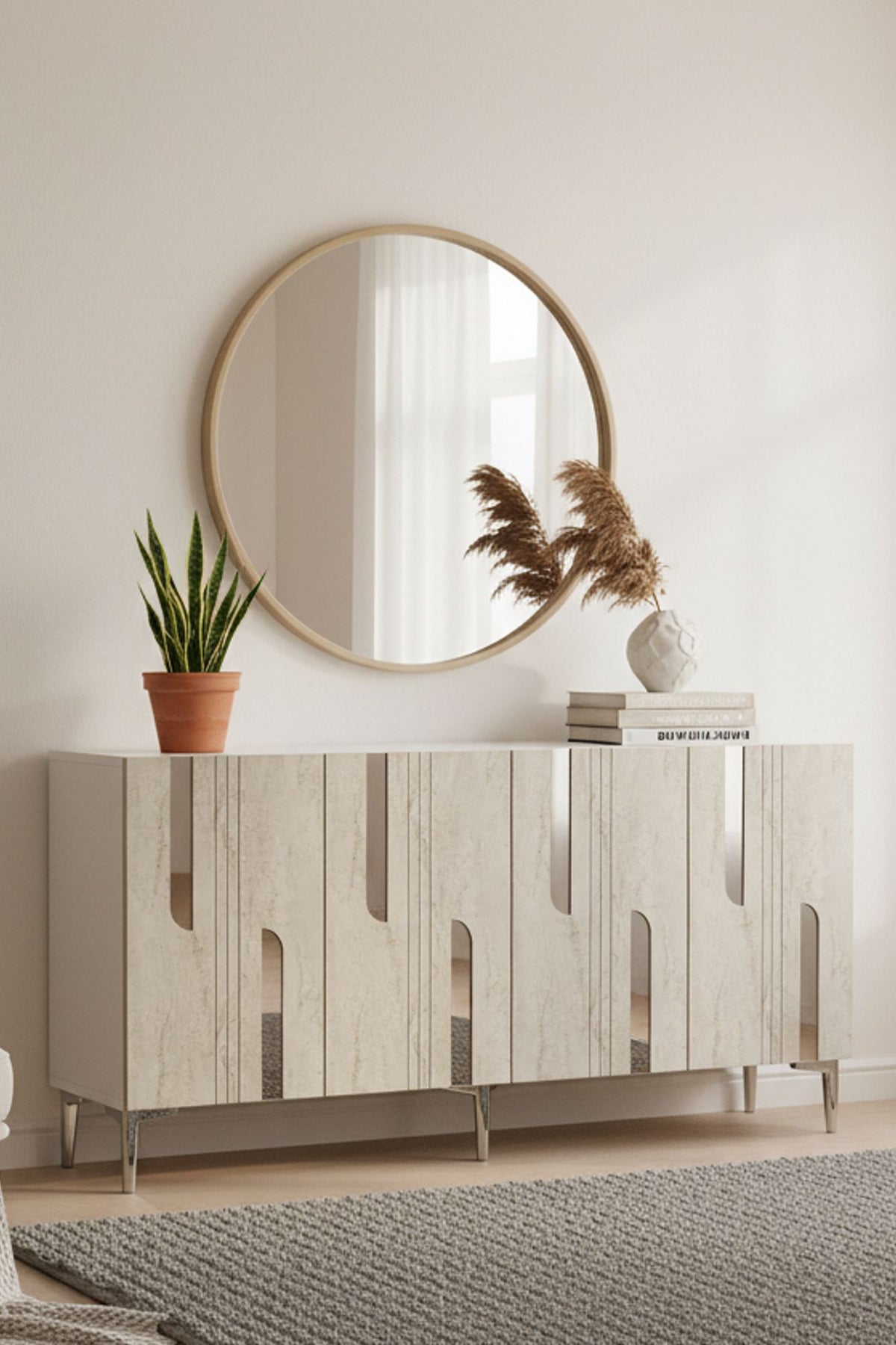 Κονσόλα Akrolimni Λευκό - Travertine - Ασημί 150x32x75 εκ. Μελαμίνης