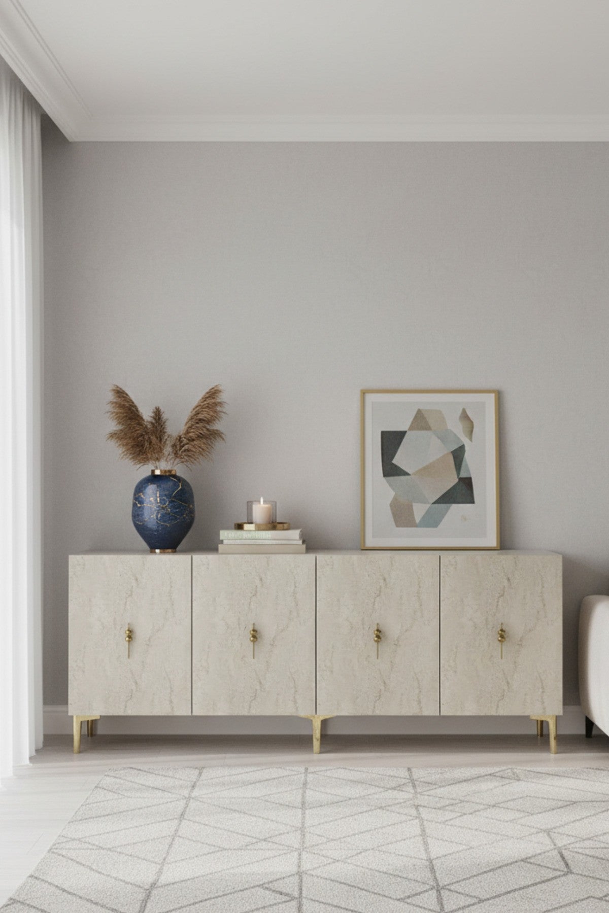 Κονσόλα Angelochori Λευκό - Travertine - Χρυσό 180x32x75 εκ. Μελαμίνης
