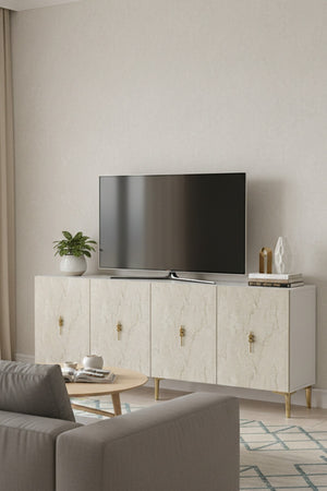 Κονσόλα Angelochori Λευκό - Travertine - Χρυσό 180x32x75 εκ. Μελαμίνης