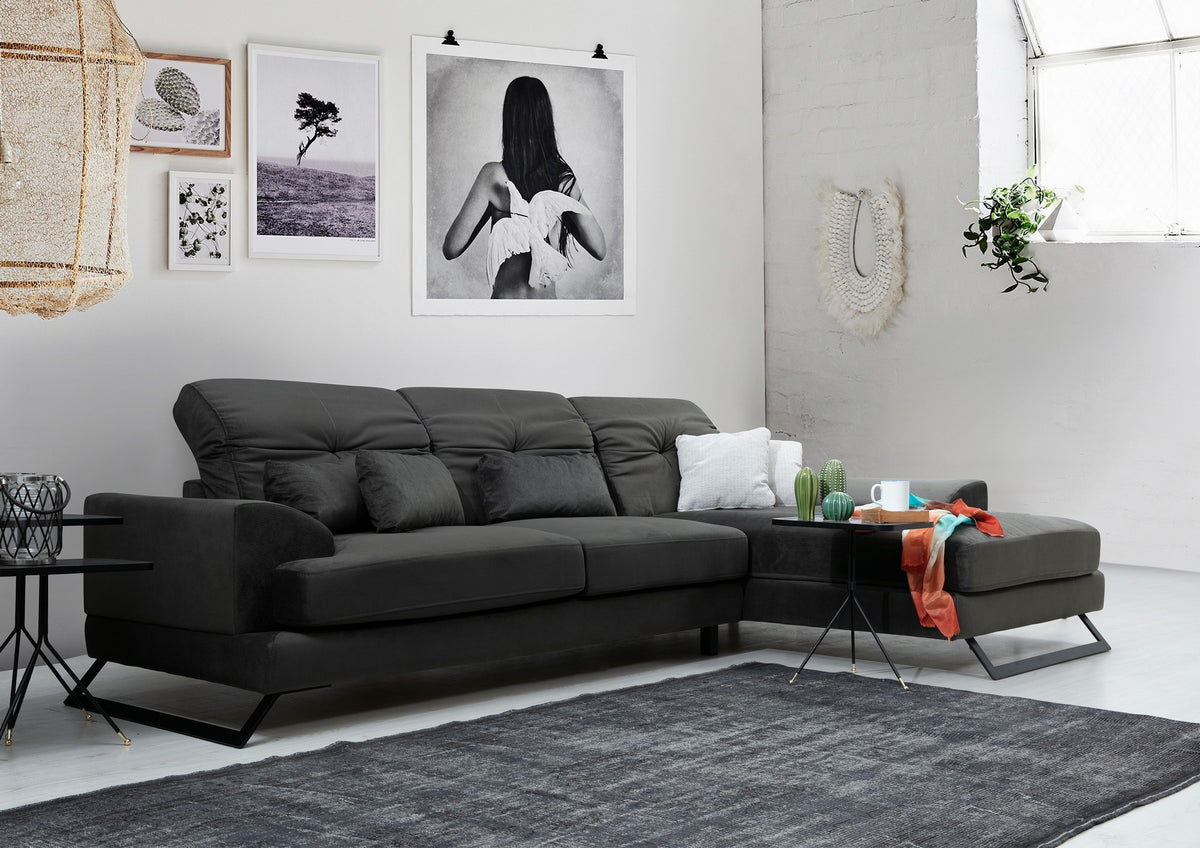 Γωνιακός Καναπές Ganema Δεξιά Γωνία Ανθρακί 100x190x92 εκ.