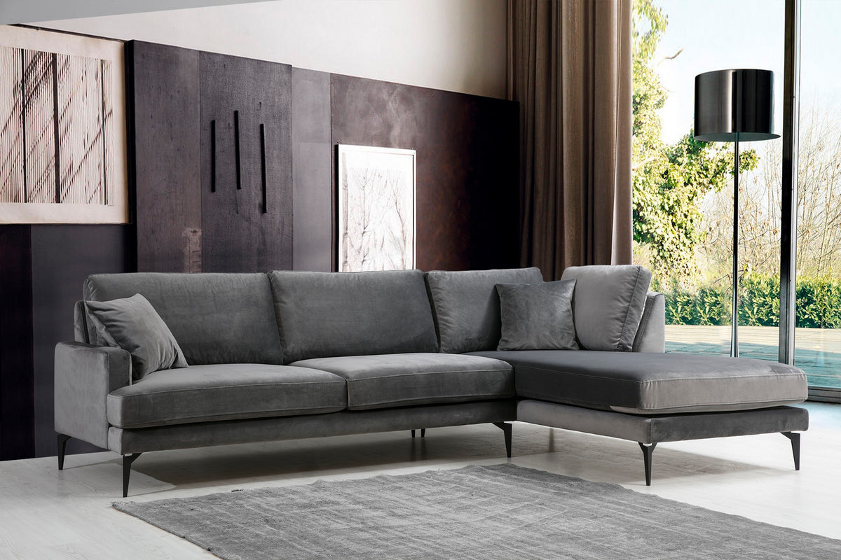 Γωνιακός Καναπές Pigi Δεξιά Γωνία Ανθρακί 90x180x88 εκ.