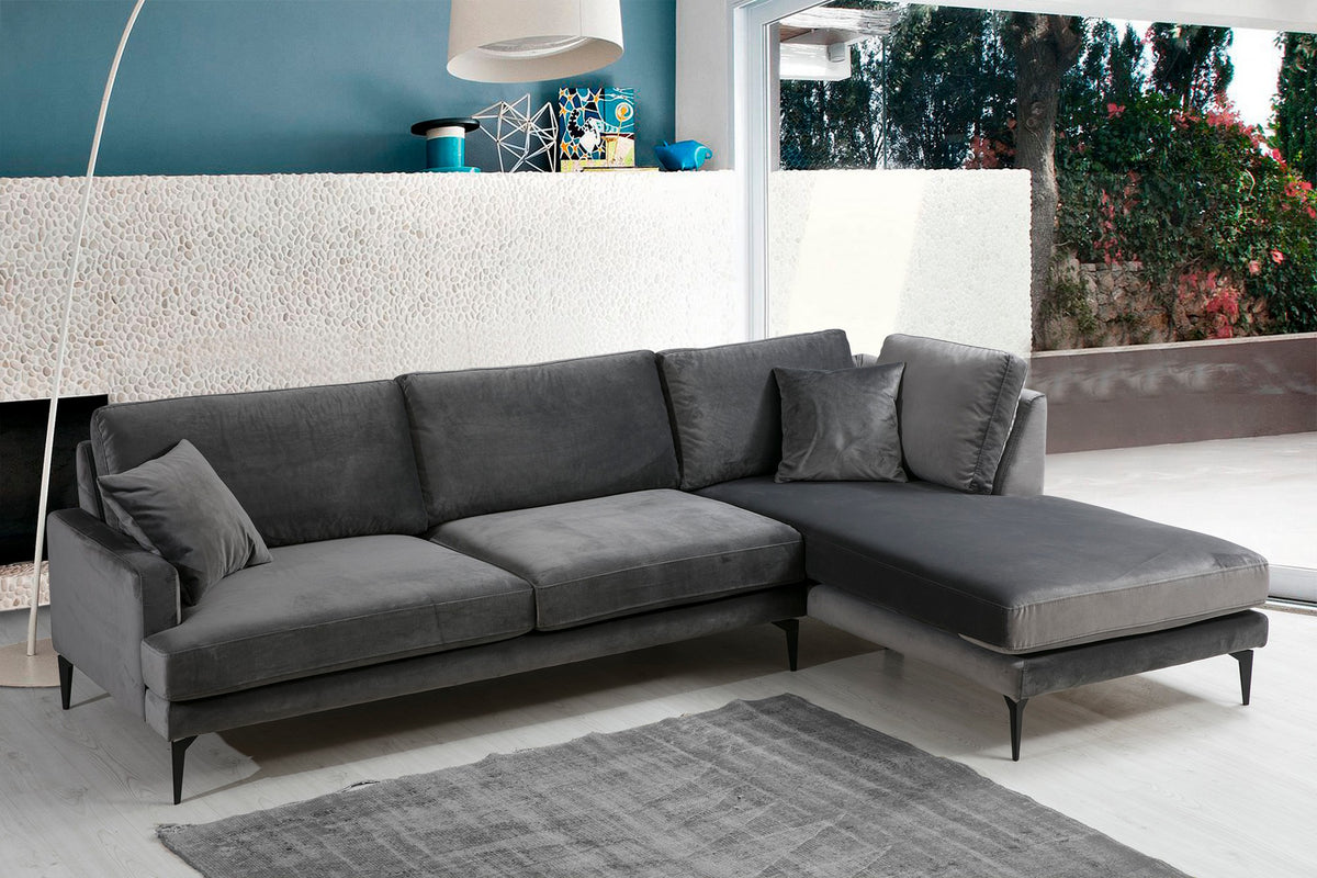 Γωνιακός Καναπές Pigi Δεξιά Γωνία Ανθρακί 90x180x88 εκ.