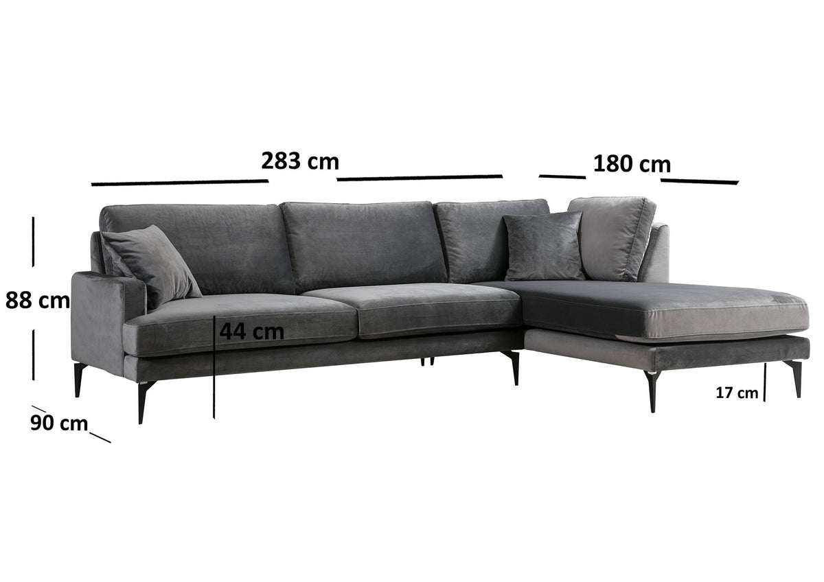 Γωνιακός Καναπές Pigi Δεξιά Γωνία Ανθρακί 90x180x88 εκ.
