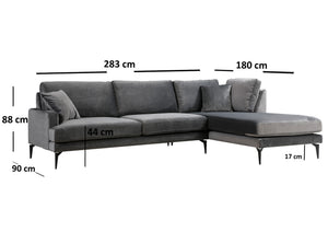 Γωνιακός Καναπές Pigi Δεξιά Γωνία Ανθρακί 90x180x88 εκ.
