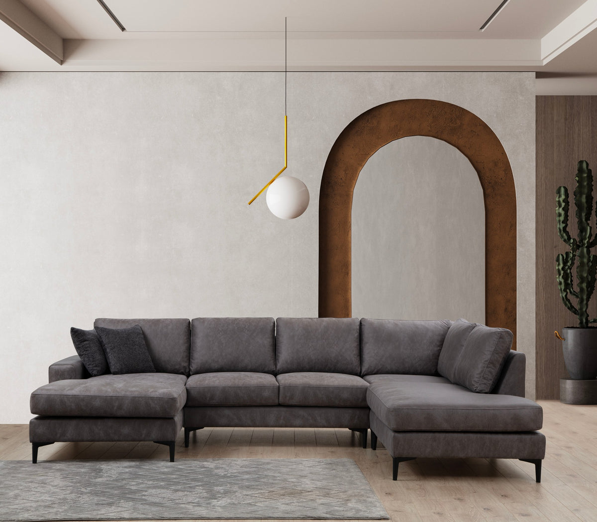 Γωνιακός Καναπές Souvala Ανθρακί 90x200x90 εκ.