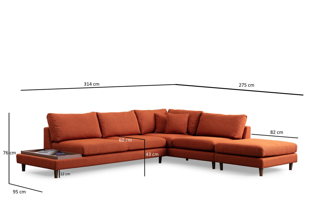 Γωνιακός Καναπές Perachora Πορτοκαλί 95x275x76 εκ.