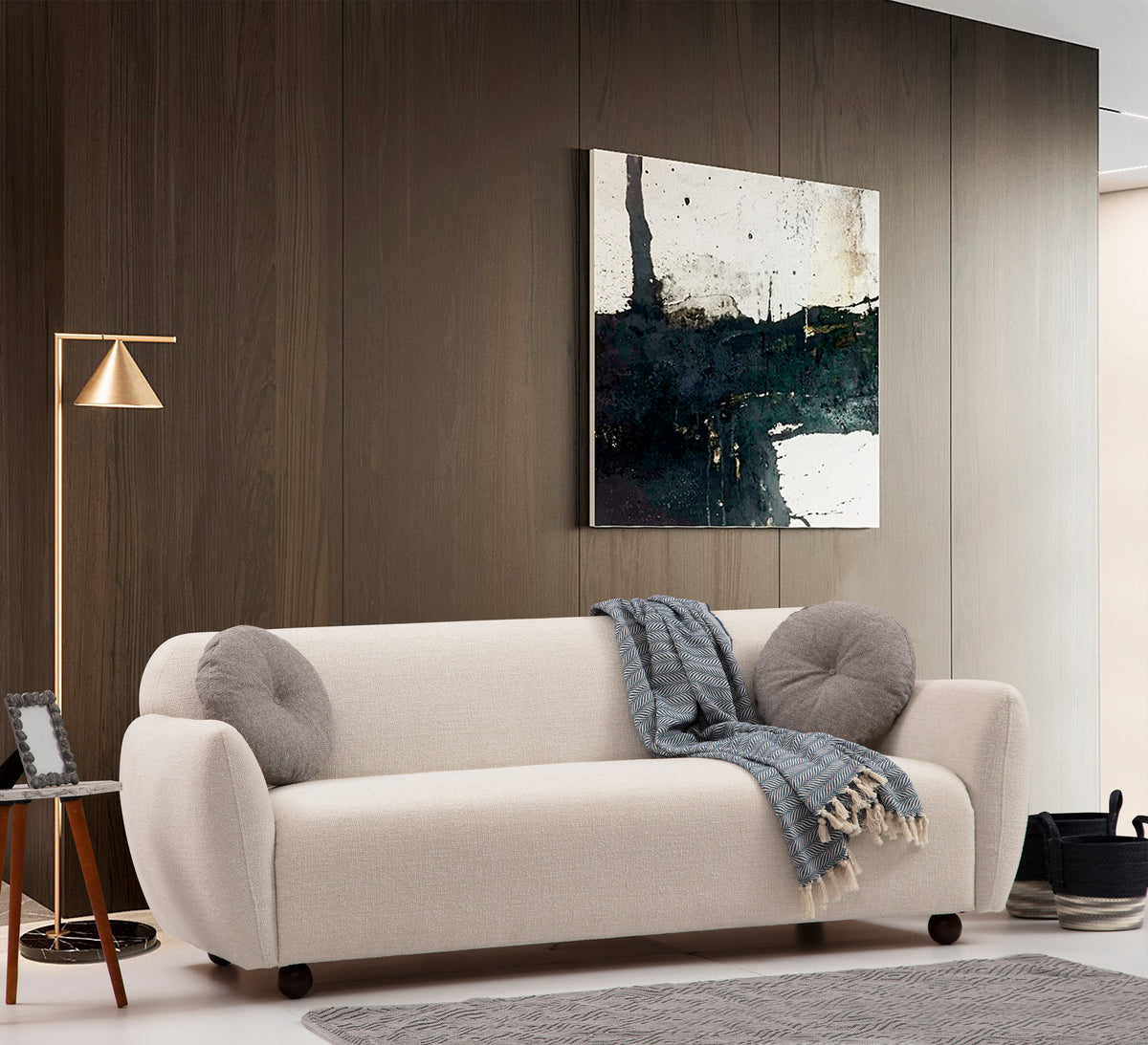 Τριθέσιος Καναπές Nikopoli Κρεμ 83x83x86 εκ.