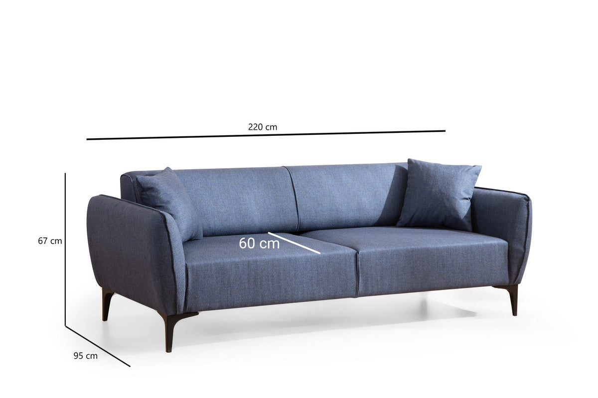 Τριθέσιος Καναπές Nikouria Μπλε 220x95x67 εκ.