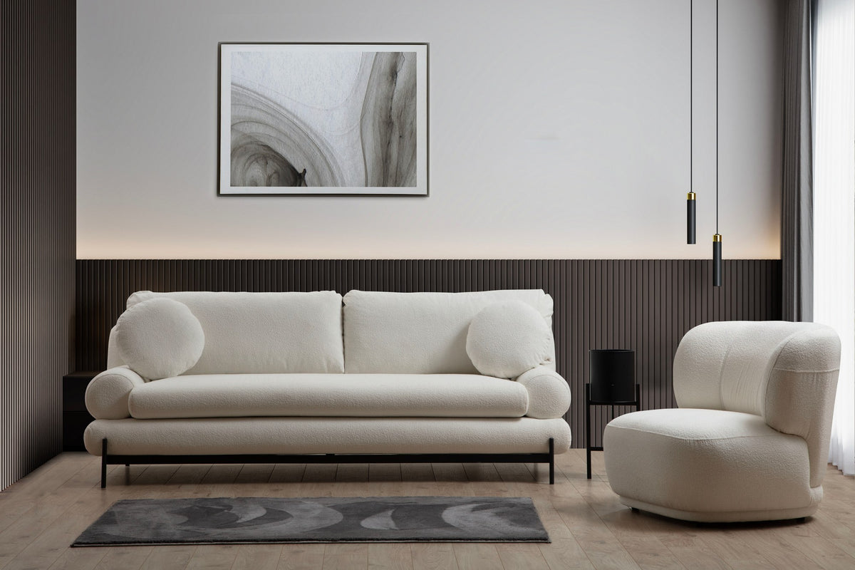Τριθέσιος Καναπές Mespilia Με Μεταλλικά Πόδια Λευκό 230x92x85 εκ.