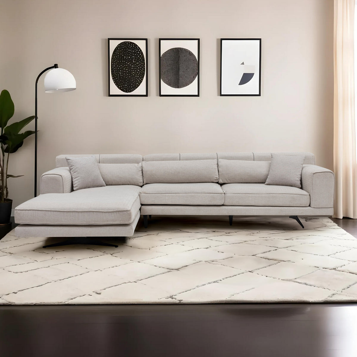 Γωνιακός Καναπές Oreoi Αριστερή Γωνία Μπεζ 100x198x78 εκ.