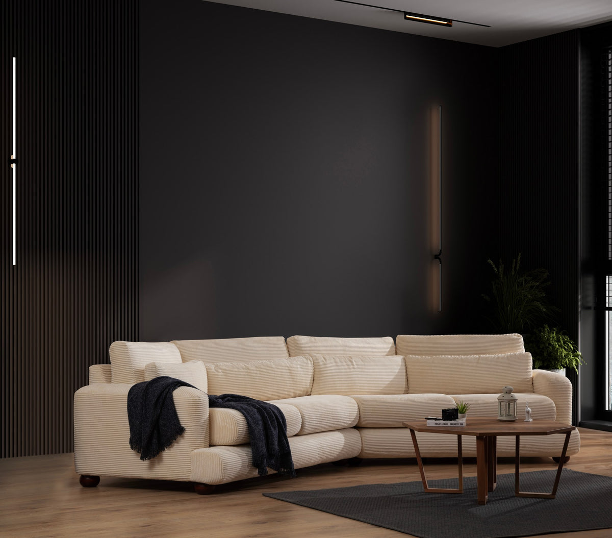 Τετραθέσιος Καναπές Stylida Αριστερός Μπεζ 105x90 εκ.