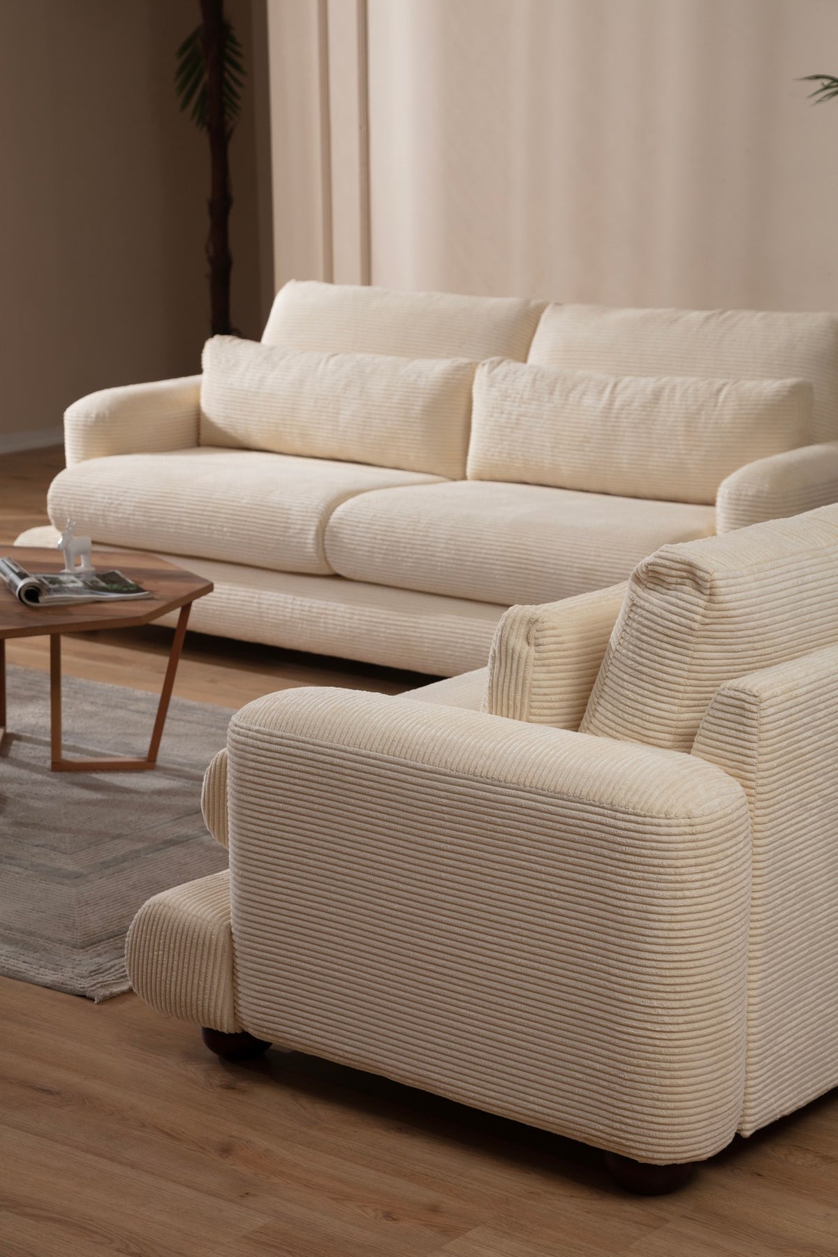 Τριθέσιος Καναπές Stylida Μπεζ 105x105x90 εκ.