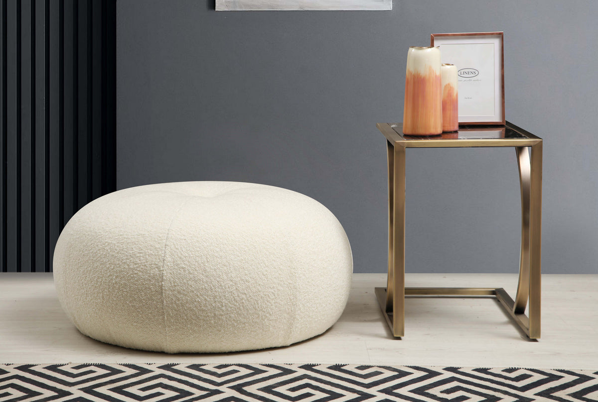 Πουφ Achla Λευκό Bouclé - Bouclé 55x55x35 εκ.