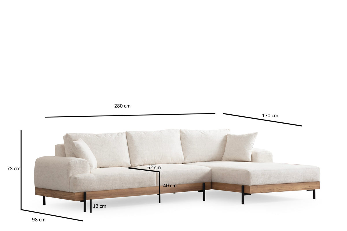Γωνιακός Καναπές Nisaki Δεξιά Γωνία Λευκό 98x170x78 εκ.