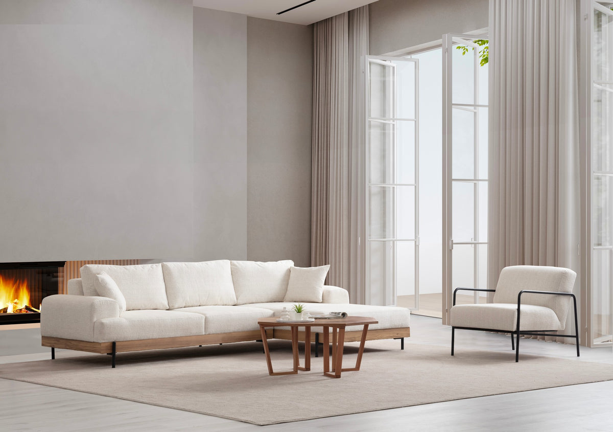 Γωνιακός Καναπές Nisaki Δεξιά Γωνία Λευκό 98x170x78 εκ.