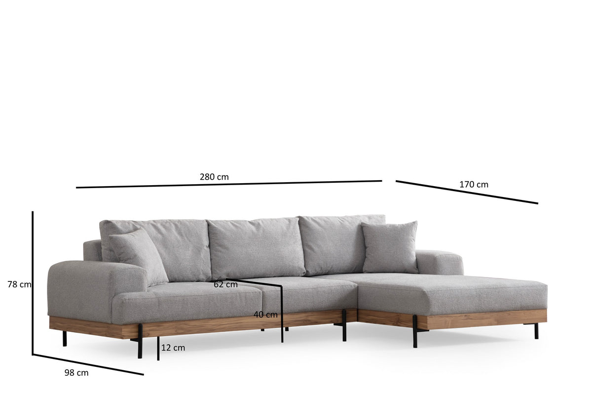 Γωνιακός Καναπές Nisaki Δεξιά Γωνία Γκρι 98x170x78 εκ. Κωδ. Oak