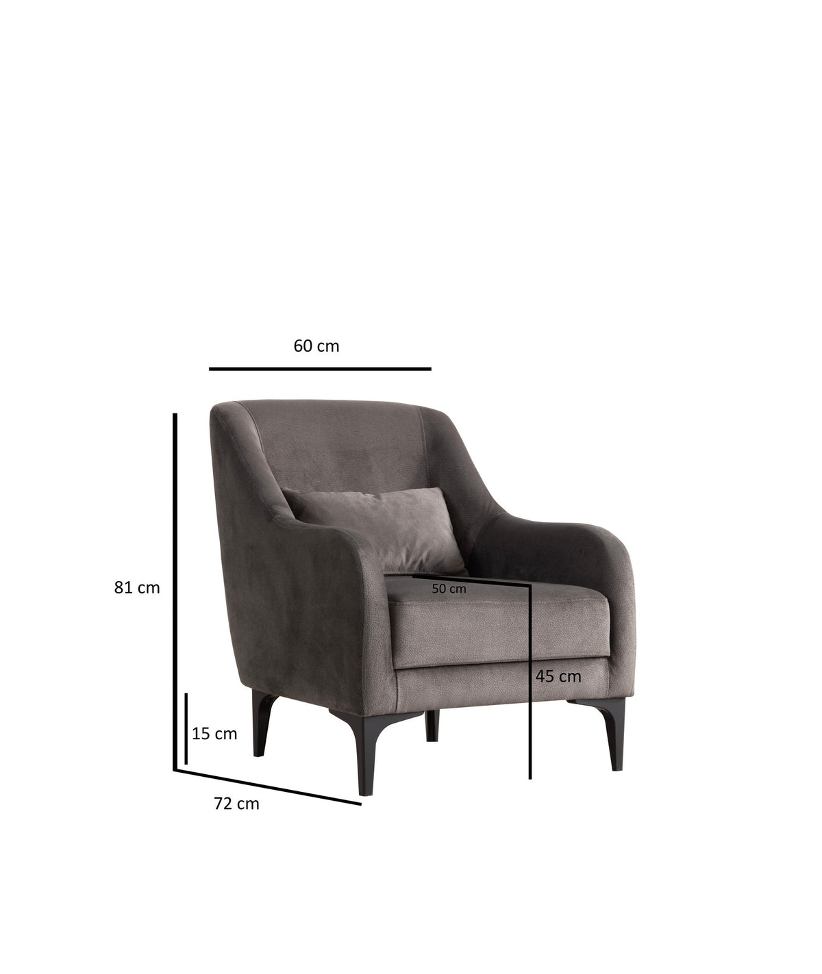 Πολυθρόνα Limnos Ανθρακί 60x72x81 εκ. - Pakobazaar