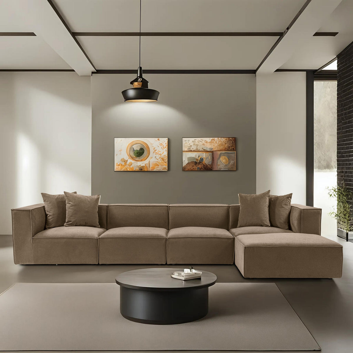 Γωνιακός Καναπές Donousa Αριστερή Γωνία Καφέ 350x190x65 εκ.