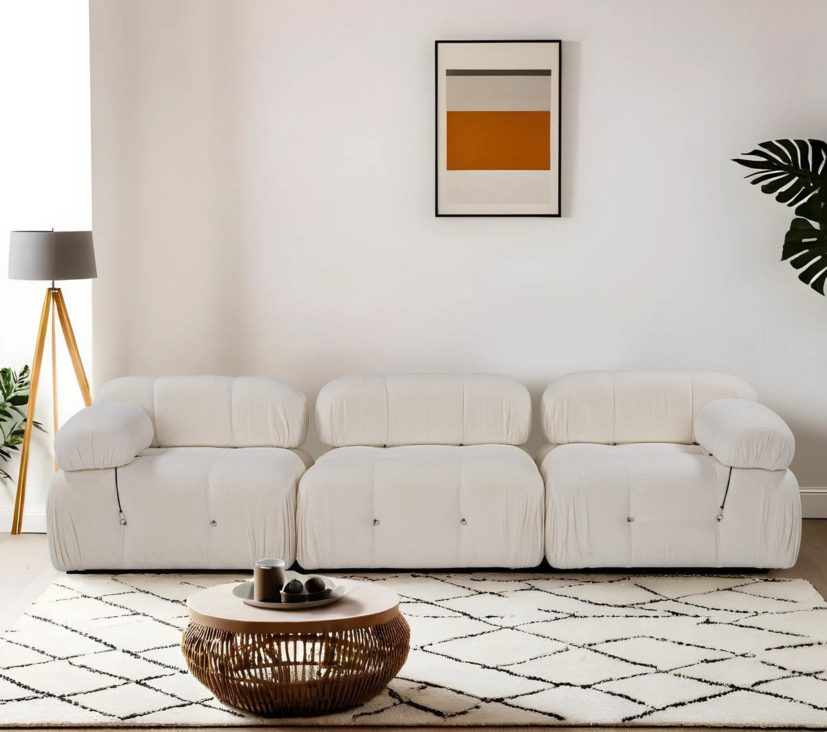 Τριθέσιος Καναπές Doxa Λευκό - Μπουκλέ 95x95x75 εκ.