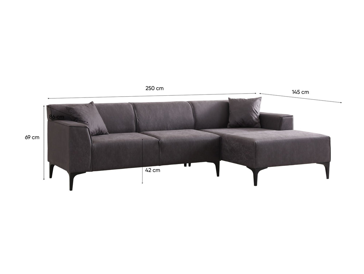 Γωνιακός Καναπές Artemonas Δεξιά Γωνία Ανθρακί 250x145x69 εκ.