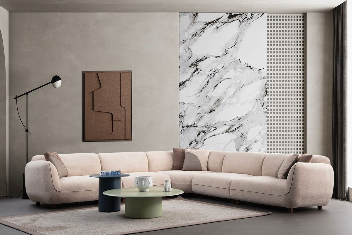 Γωνιακός Καναπές Plataies Κρεμ 90x335x75 εκ.