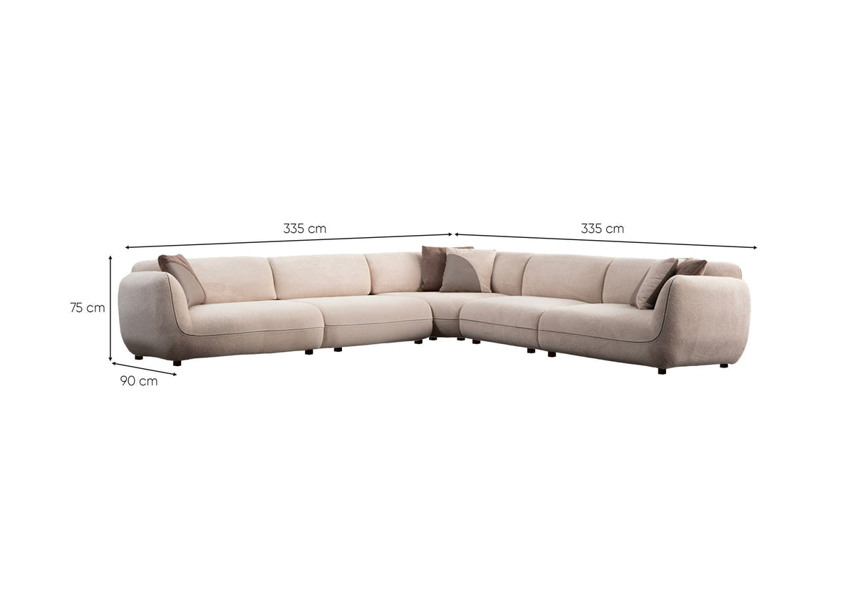 Γωνιακός Καναπές Plataies Κρεμ 90x335x75 εκ.