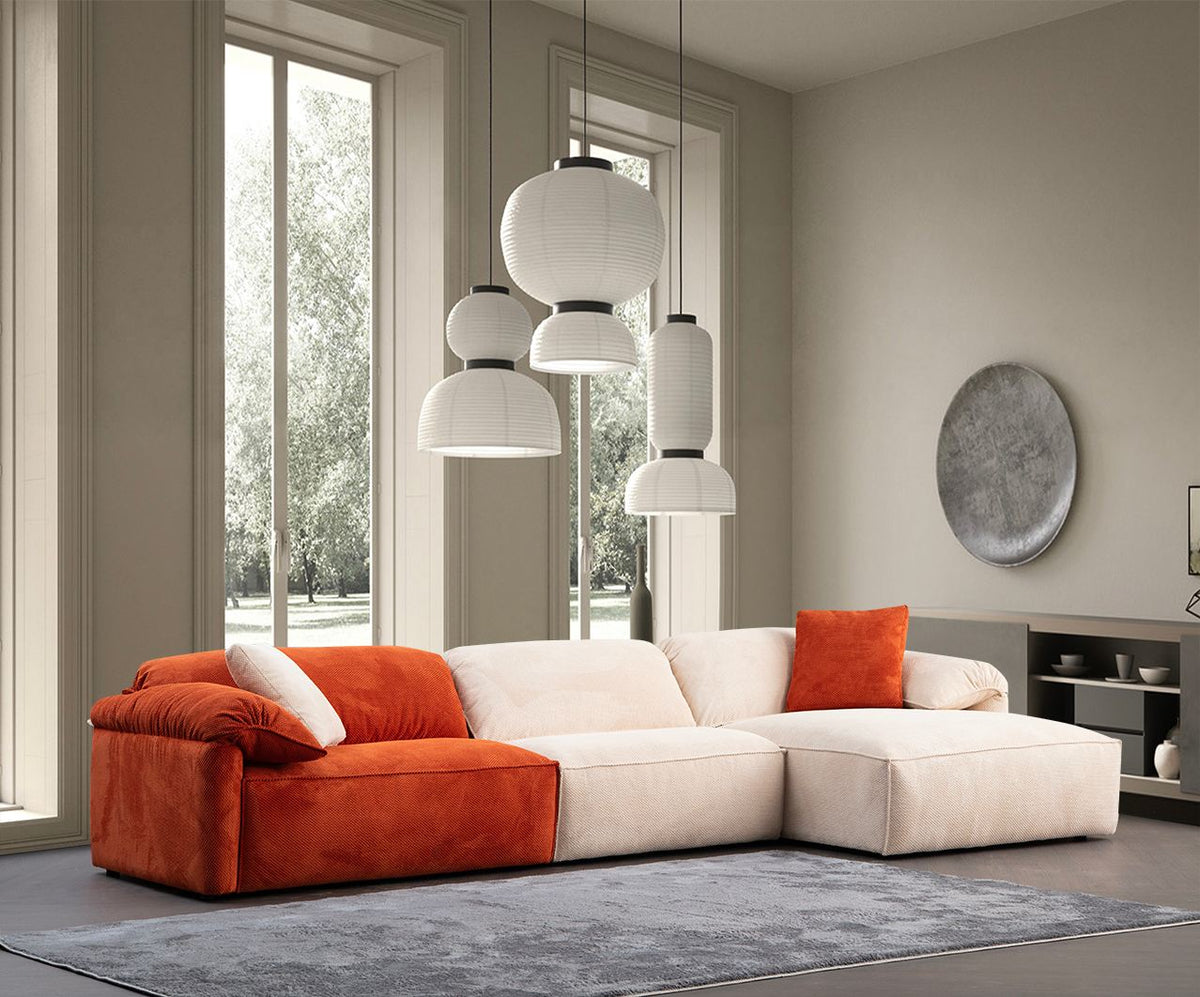 Γωνιακός Καναπές Oitylo Κρεμ - Πορτοκαλί 105x170x80 εκ.