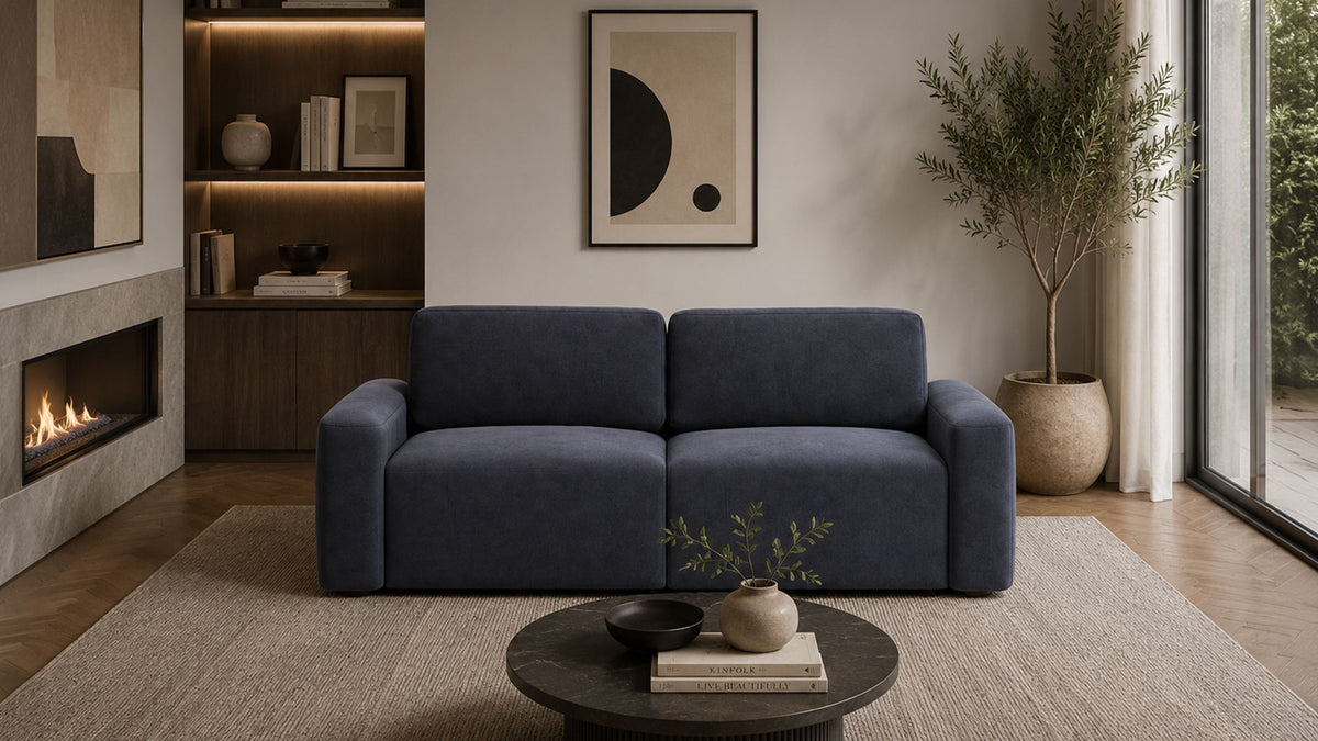 Τριθέσιος Καναπές Sykamia Πετρόλ Μπλε 220x105x87 εκ. Μασίφ Ξύλου - Pakobazaar