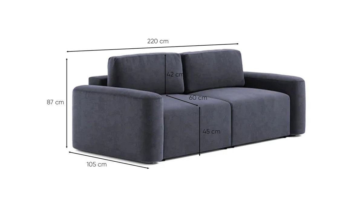 Τριθέσιος Καναπές Sykamia Πετρόλ Μπλε 220x105x87 εκ. Μασίφ Ξύλου - Pakobazaar