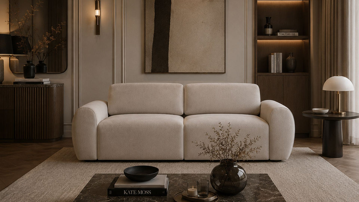 Τριθέσιος Καναπές Peristera Εκρού 230x105x87 εκ. Μασίφ Ξύλου - Pakobazaar