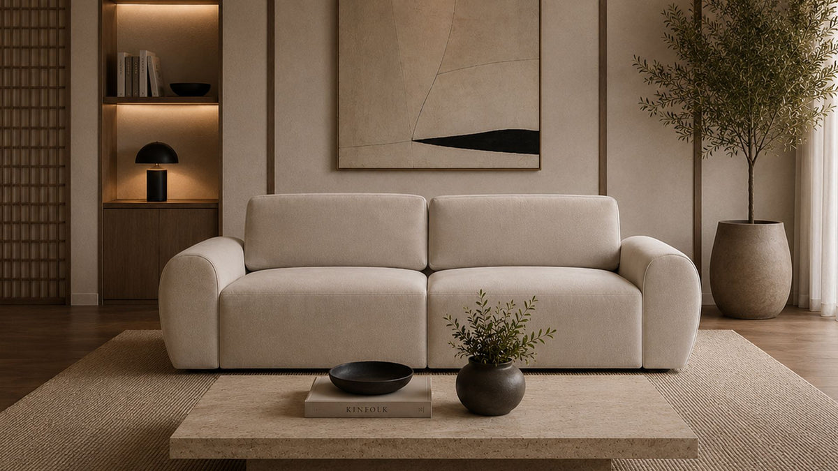 Τριθέσιος Καναπές Peristera Εκρού 230x105x87 εκ. Μασίφ Ξύλου - Pakobazaar