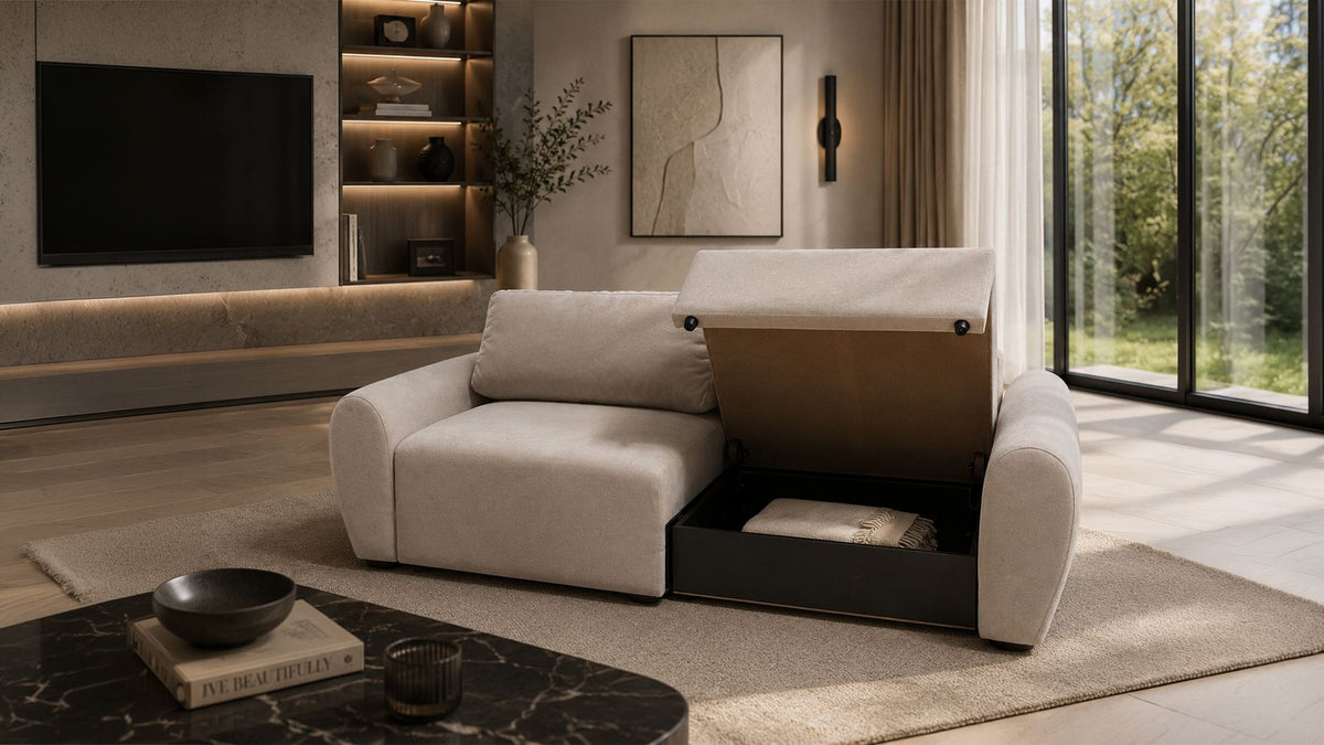 Τριθέσιος Καναπές Peristera Εκρού 230x105x87 εκ. Μασίφ Ξύλου - Pakobazaar