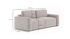 Τριθέσιος Καναπές Sykamia Εκρού 220x105x87 εκ. Μασίφ Ξύλου