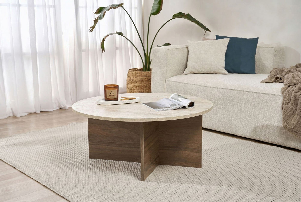 Τραπεζάκι Σαλονιού Selini Travertine - Καρυδί Venezia 90x90x40 εκ. Μελαμίνης