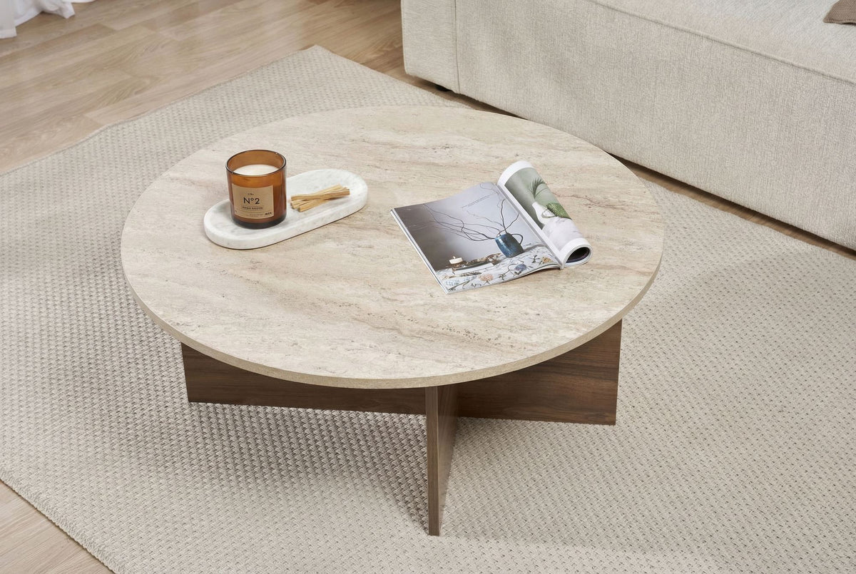 Τραπεζάκι Σαλονιού Selini Travertine - Καρυδί Venezia 90x90x40 εκ. Μελαμίνης