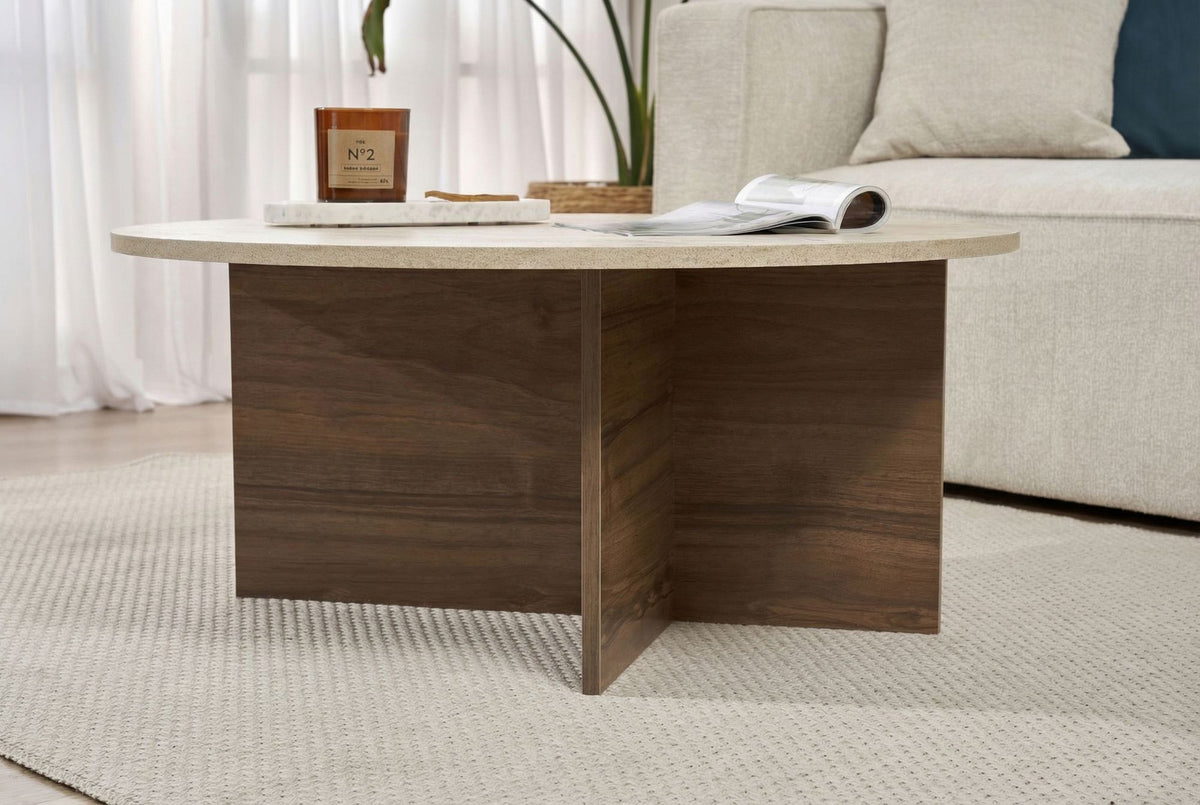 Τραπεζάκι Σαλονιού Selini Travertine - Καρυδί Venezia 90x90x40 εκ. Μελαμίνης