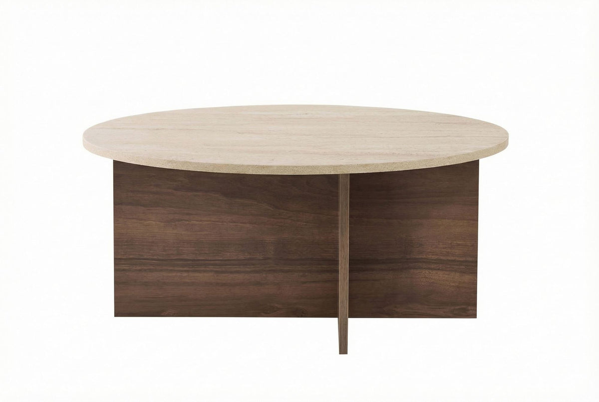 Τραπεζάκι Σαλονιού Selini Travertine - Καρυδί Venezia 90x90x40 εκ. Μελαμίνης