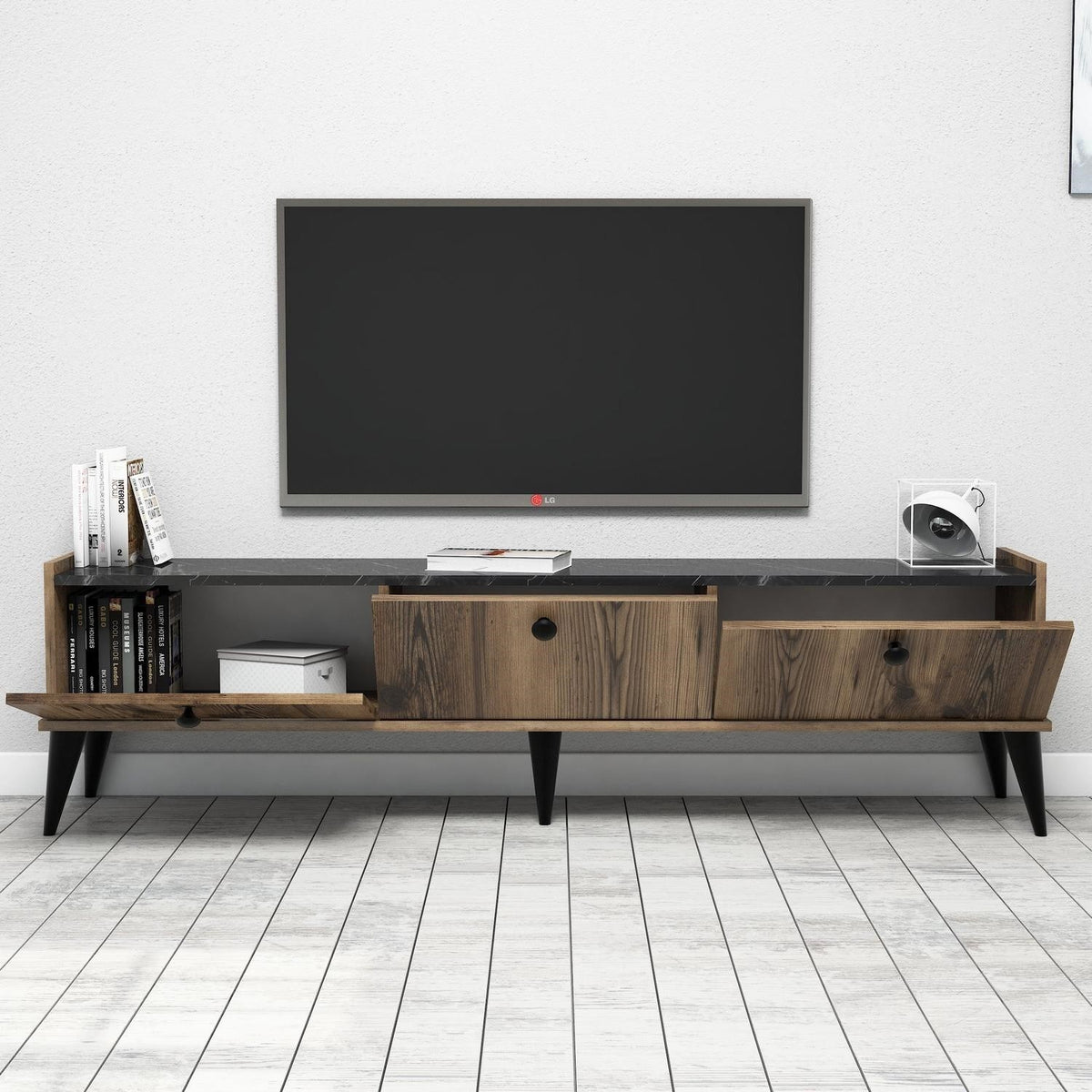 Έπιπλο Τηλεόρασης Gortyna Καρυδί Μάρμαρο 180x35x49 εκ. Μελαμίνης