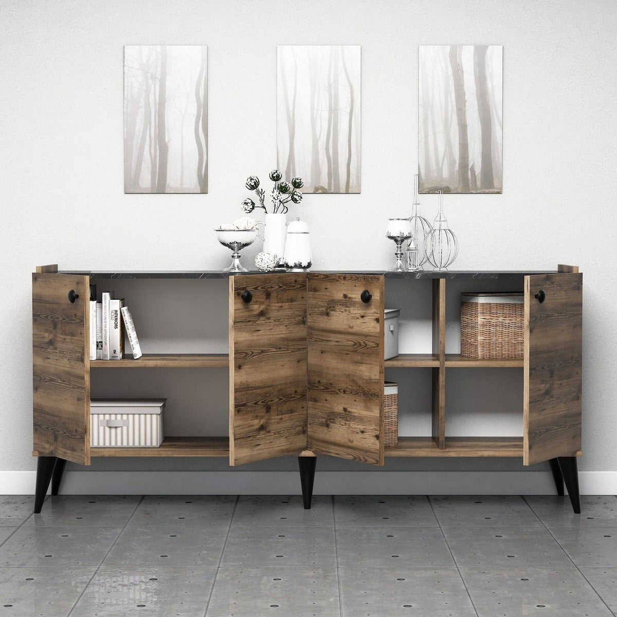 Κονσόλα Gortyna Με Ράφια Καρυδί 182x41x82.5 εκ. Μελαμίνης
