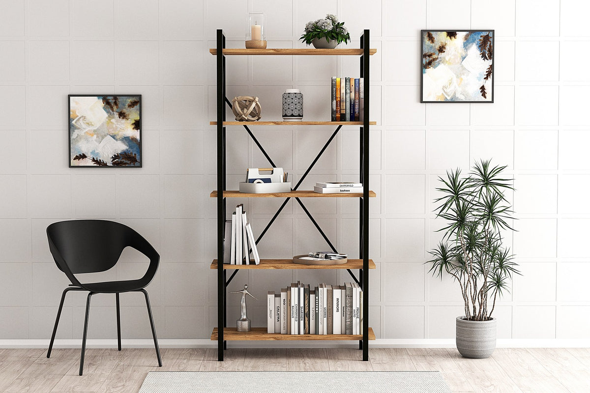 Βιβλιοθήκη Agiofyllo Ατλαντικό Πεύκο - Μαύρο 90x33.5x180 εκ. Μελαμίνης