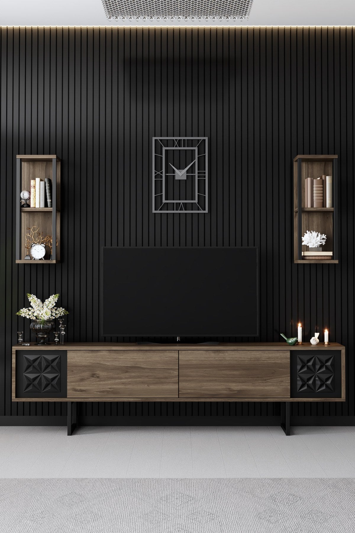 Σύνθεση Τηλεόρασης Pelekas Καρυδί - Μαύρο 180x30x48 εκ. Μελαμίνης