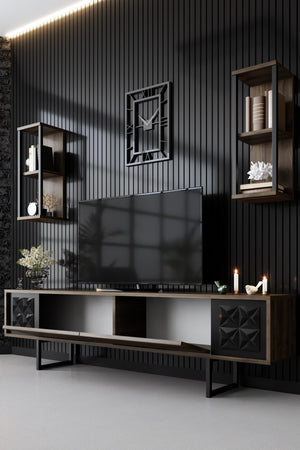 Σύνθεση Τηλεόρασης Pelekas Καρυδί - Μαύρο 180x30x48 εκ. Μελαμίνης