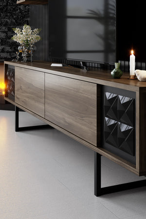 Σύνθεση Τηλεόρασης Pelekas Καρυδί - Μαύρο 180x30x48 εκ. Μελαμίνης