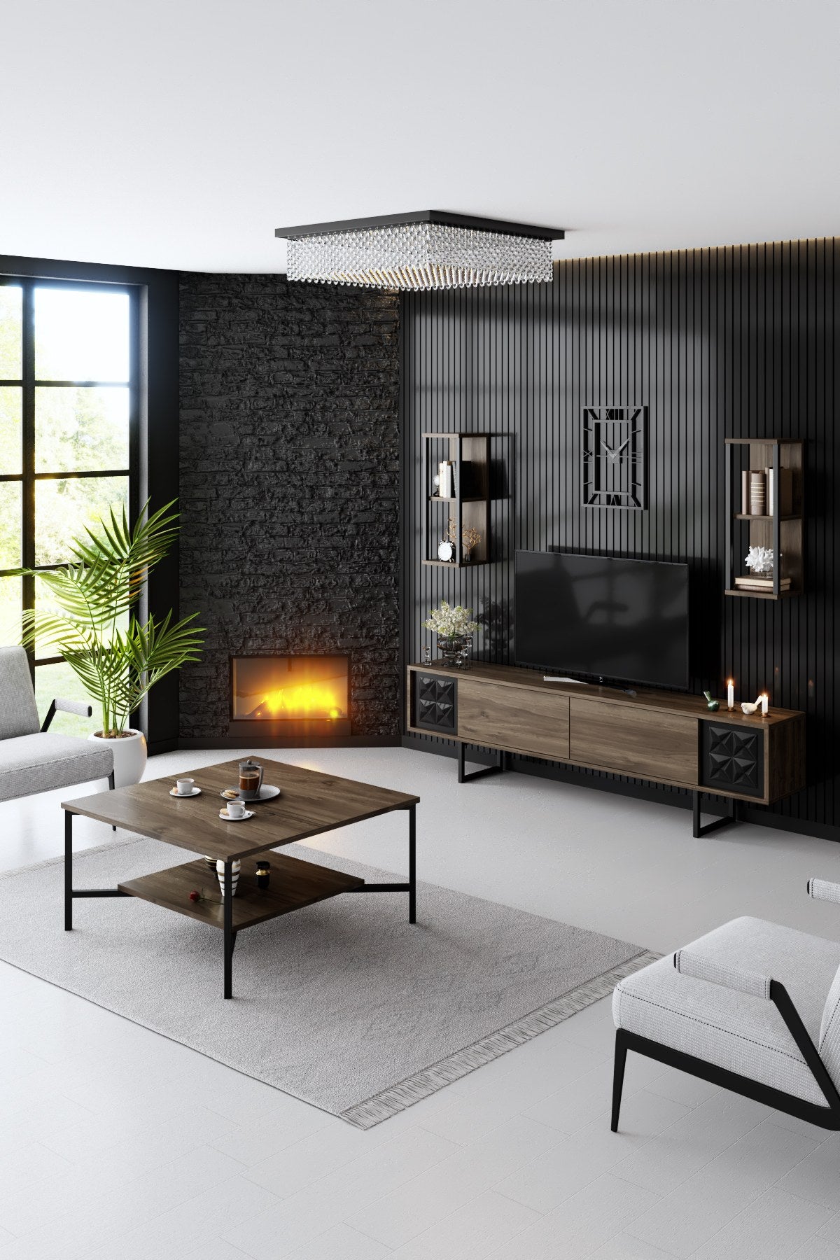Σύνθεση Τηλεόρασης Pelekas Καρυδί - Μαύρο 180x30x48 εκ. Μελαμίνης