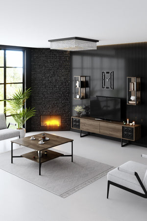 Σύνθεση Τηλεόρασης Pelekas Καρυδί - Μαύρο 180x30x48 εκ. Μελαμίνης
