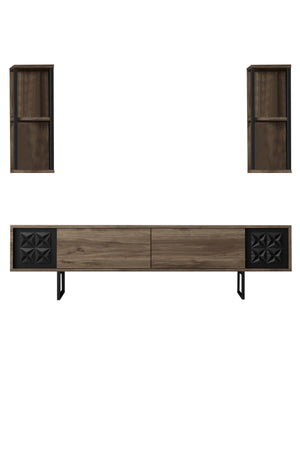 Σύνθεση Τηλεόρασης Pelekas Καρυδί - Μαύρο 180x30x48 εκ. Μελαμίνης